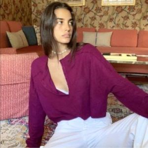 Magenta cropped long sleeve shirt